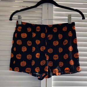 Victoria’s Secret Pink Pajama Boxy Black Silky Shorts with Orange Pumpkins XS